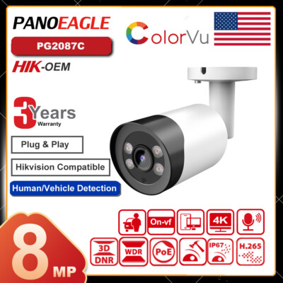 ColorVu Hikvision Compatible 4K 8MP Security IP Camera Full Color 2.8mm POE Home