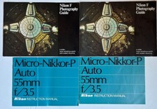 LOT 2 each: Nikon F Brochures And Nikkor 55mm f/3.5 Micro Nikkor P manuals