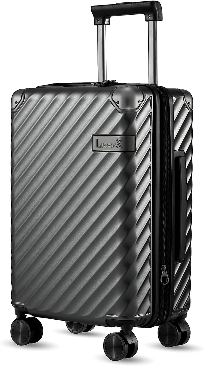LUGGEX Black Carry on Luggage 22X14X9 Polycarbonate Expandable