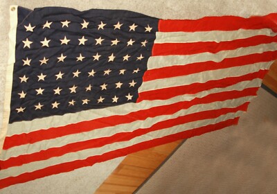 Vintage Antique American Flag 48 stars linen approx 5' x 8' 56x95