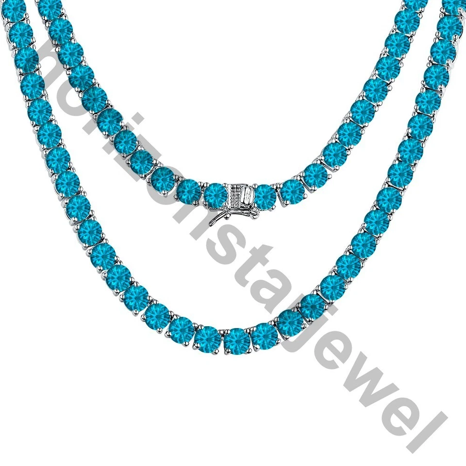 Collar Tenis 22" 5 MM Corte Redondo 55 Ct Topacio Azul Suizo Oro Blanco 14K Sobre Foto 2 de 4