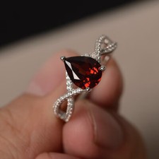 Natural Pyrope Garnet Pear Cut Gemstone 925 Sterling Silver Women Designer Ring