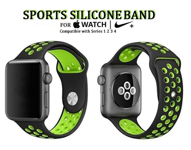 Black/Green Fitness Band for Apple Watch Nike Sport Silicone