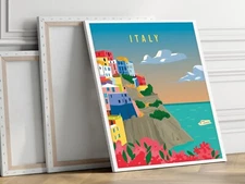 Italy Illustration 40x50cm Stretched Travel Canvas Wall Art Print