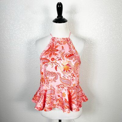Cinq a Sept Womens Sofie Pink Floral Paisley Print Peplum Tank Top Size X-Small