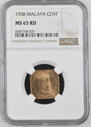 Malaya 1 Cent 1958 NGC MS 65 RD