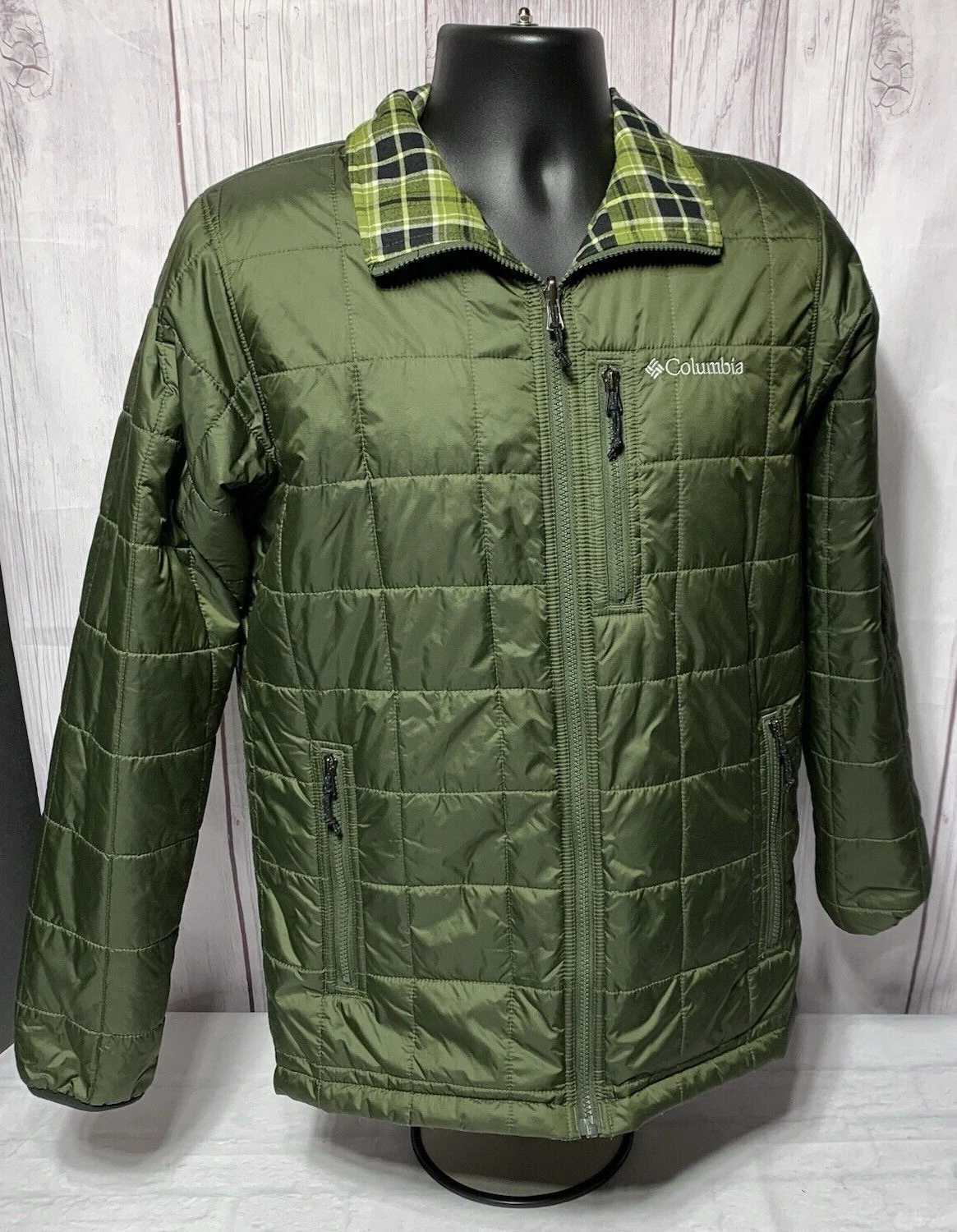 Columbia Reversible Quilted Plaid Flannel Lined Jacket Army Green Size Small
Opens in a new window o