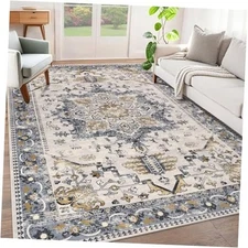 HEBE Washable Area Rug 6'x9', Non Slip Boho Rugs for Bedroom, Vintage 