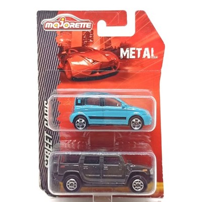 Majorette Pack 2 Cars Fiat Panda Blue + Hummer Gray 1:64 (3'') in Package
