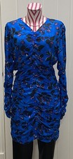 Zara dress L blue purple black floral sexy bodycon party rouched short arty date