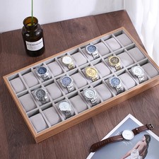30 Slot Men Watch Box Wooden Display Case Organizer Show Tray Jewelry Storage US