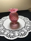 Vintage Fenton Cranberry Milk Glass Opalescent Hobnail Mini Ruffled Vase 4" Tall