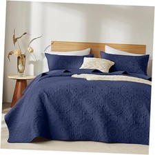 Quilt Set King/Cal King Size, Embossing King/Cal King 96"x110" Navy Blue