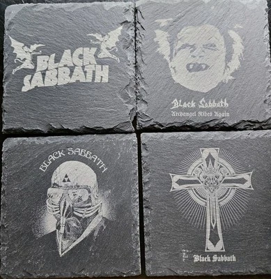 Set Of 4 Black Sabbath Slate Coasters, Rock Band, Music, Gift, Drinks