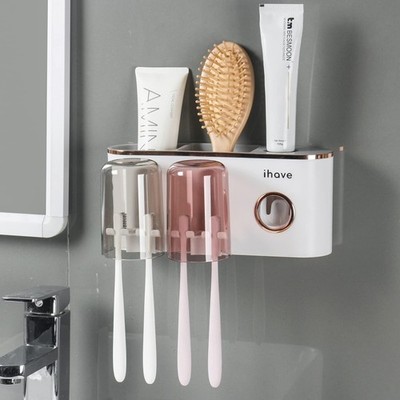 iHave Toothbrush Holders Bathroom Decor with Toothpaste Dispenser, 2 Cups Too...