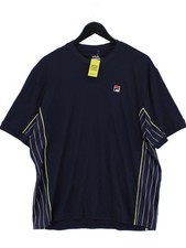 Fila Men's T-Shirt L Blue Striped Polyester with Spandex Round Neck Basic