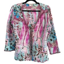 Alberto Makali Multicolor Beaded Print Cardigan Top