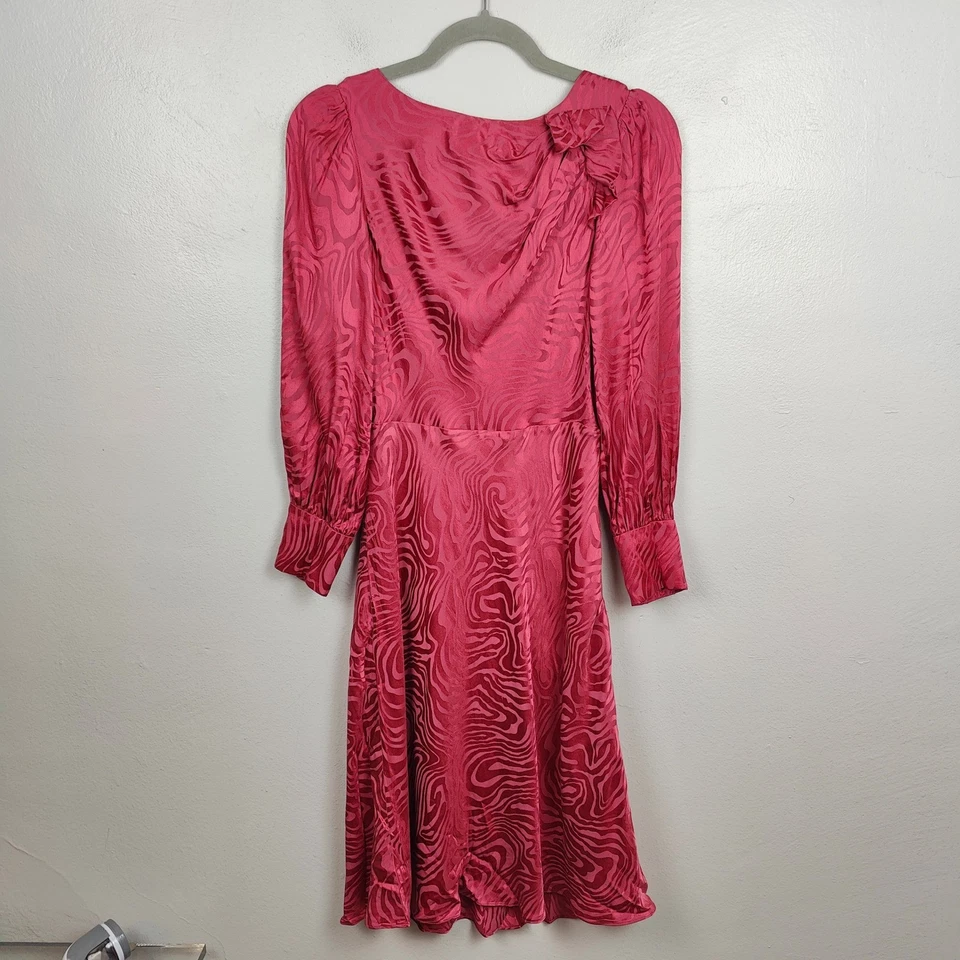 Rebecca Taylor Dress Womens 2 Dark Pink Satin Swirl Silk Blend Party Cocktail - Image 2 of 4