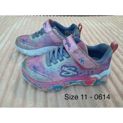Skechers Heart Lights Pink Purple Glitter Light Up Sneakers Girls Size 11