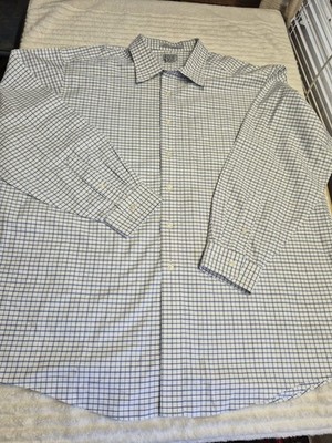 LL Bean Men s 18-35 Blue Plaid Check Wrinkle Resistant Long Sleeve Button Shirt
