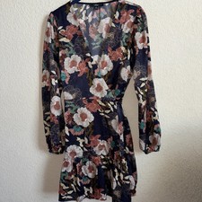 Lulus So Splendid Floral Satin Wrap Dress Romance Feminine M Balloon Sleeve