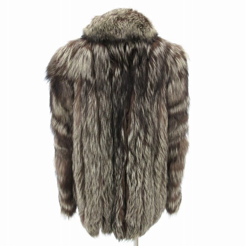 Серебряный Fox меха пальто слоновой кости коричневый средней длины реальный Fox меха L Японии винтажный - Изображение 2 из 4