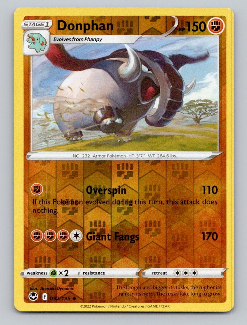 Reverse Holo Donphan 092/195 Uncommon Silver Tempest Pokemon