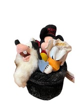 Disney Store Happy New Year 2000 Plush Bean Bag Set 8  Donald Goofy Mickey Hat