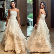 Strapless Ivory Tiered Ruffled Organza Wedding Dresses A‑Line Formal Bridal Gown