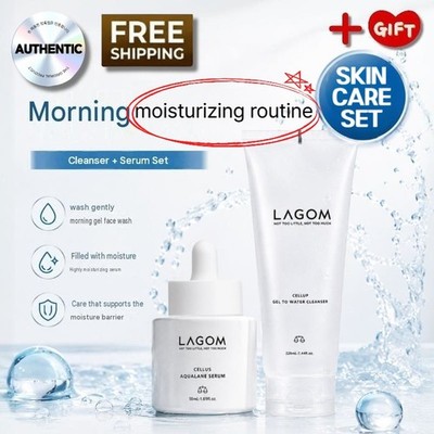LAGOM Morning Cellup Gel to Water  Cleanser+Aqualane Serum K-Beauty skincare set