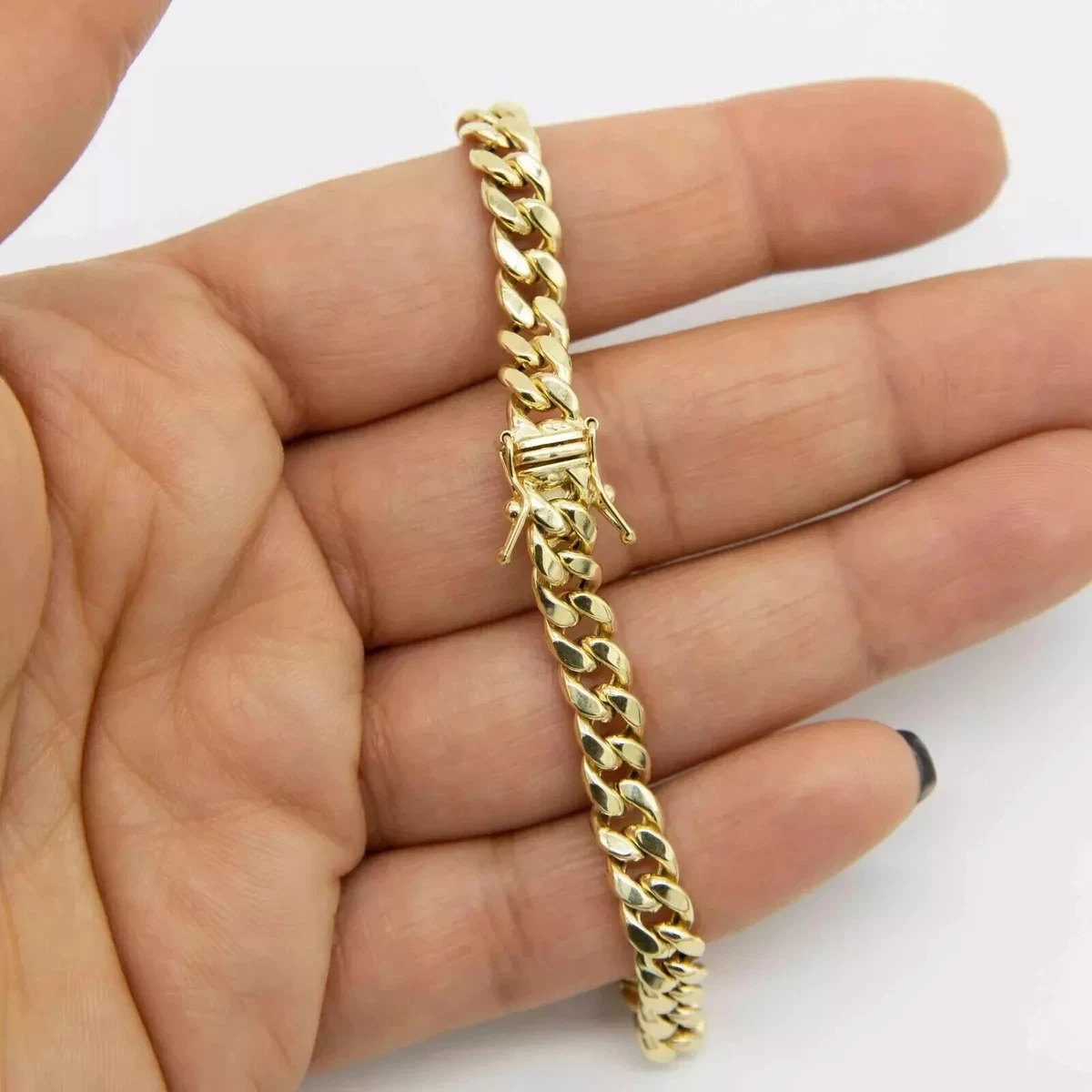 9mm Plain Shiny Miami Cuban Royal Link Bracelet Real 10K Yellow Gold Plated