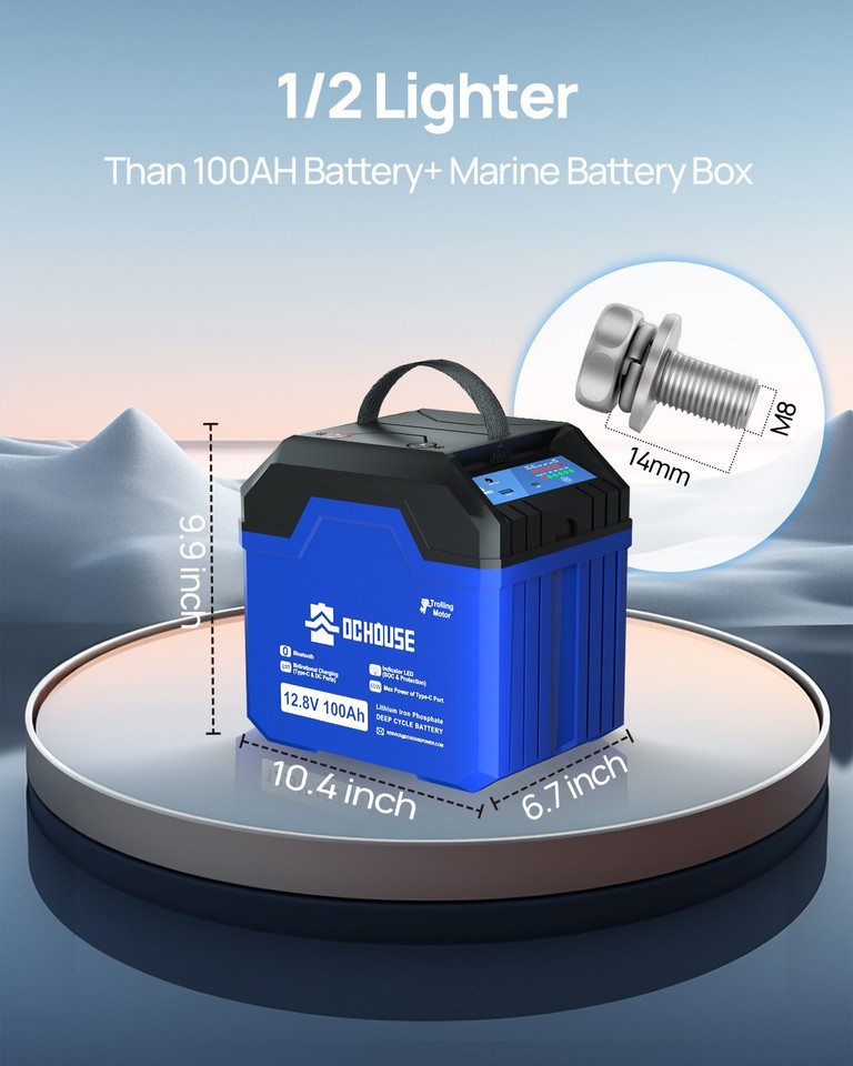 DCHOUSE Bluetooth LiFePO4 100Ah 12V Lithiumbatterie – Mit USB-A/USB-C/DC, 100A BMS, SOC-Display & A-Zellen Für Wohnmobil & Camping