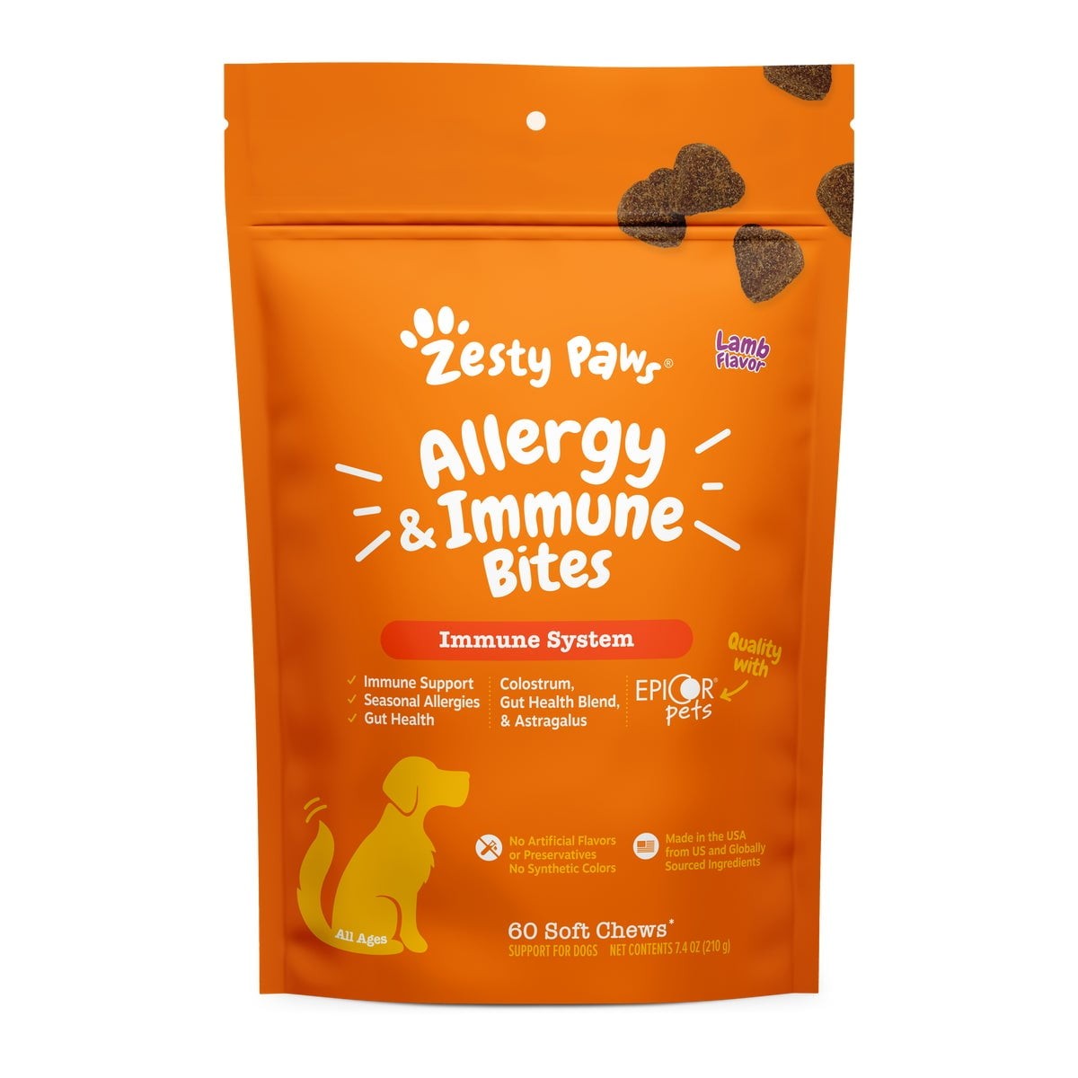 Zesty Paws Allergy & Immune Bites, Lamb Flavor 60 Count Soft