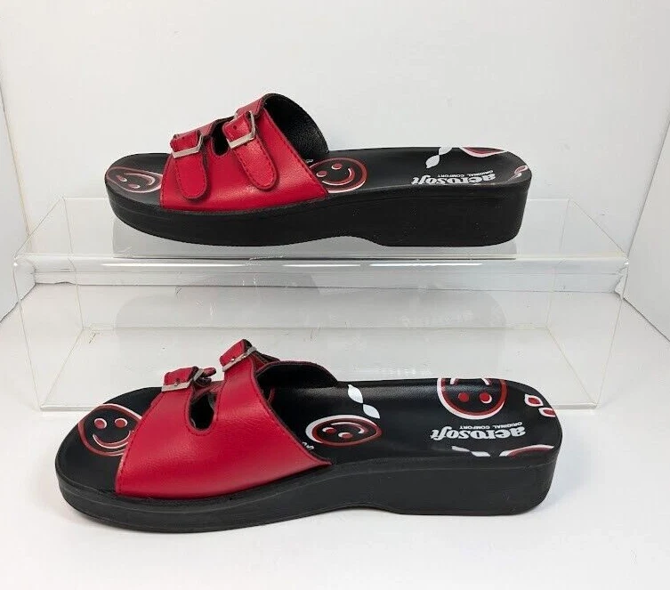 Sandalias Aerosoft Slide Hebilla Rojo Negro Smiley Smile Mujer 38 (7) Foto 3 de 4