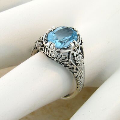 70s〜リングNo.316488 2 CT GENUINE BLUE TOPAZ CLASSIC ART DECO STYLE 925 STERLING SILVER