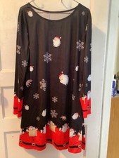 Christmas Long Sleeve SANTA CLAUS Swing Dress Evening Party Dress