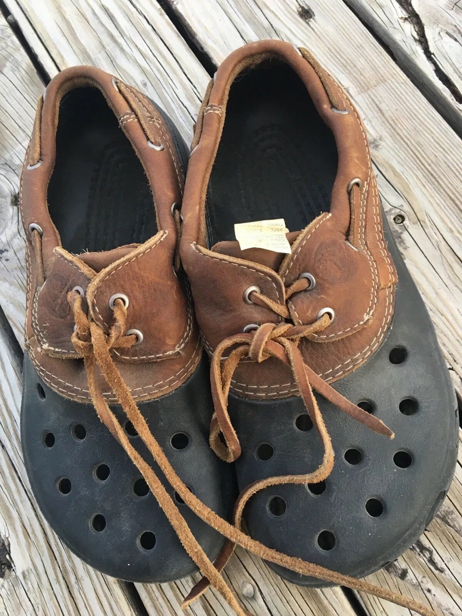 Crocs Islander Brown Leather Pitcrew Sport Boat Shoes Lace Up Sz Men 4 Women s 6