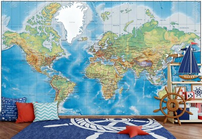 3D Blue World Map 2571NA Wallpaper Wall Mural Removable Self-adhesive Fay