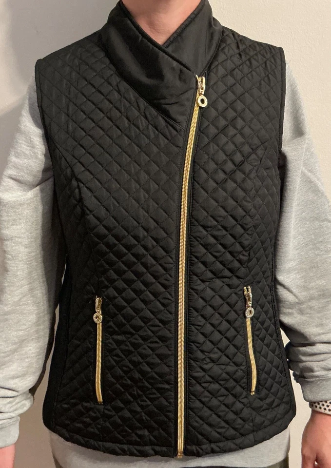 MARC NEW YORK Andrew Marc Mujer Negro Acolchado Puffer Chaleco Chaqueta Cremallera Completa Talla M Foto 3 de 4