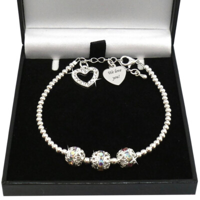 Schönes Silber Perlen Armband mit Gravur, Gravur, personalisiertes Geschenk