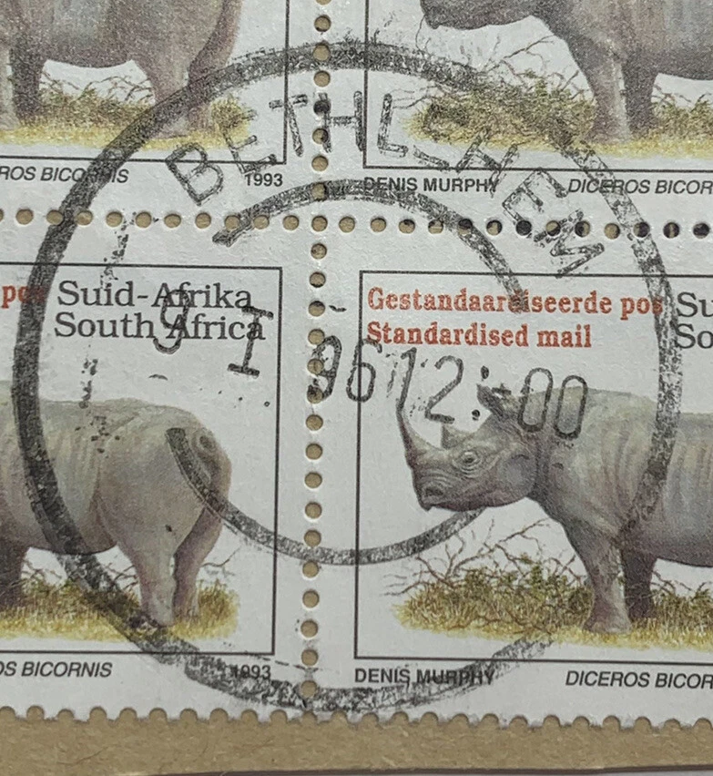 Bloque de estampillas de Sudáfrica 1993 con Belén Hijo cancelar Foto 2 de 2