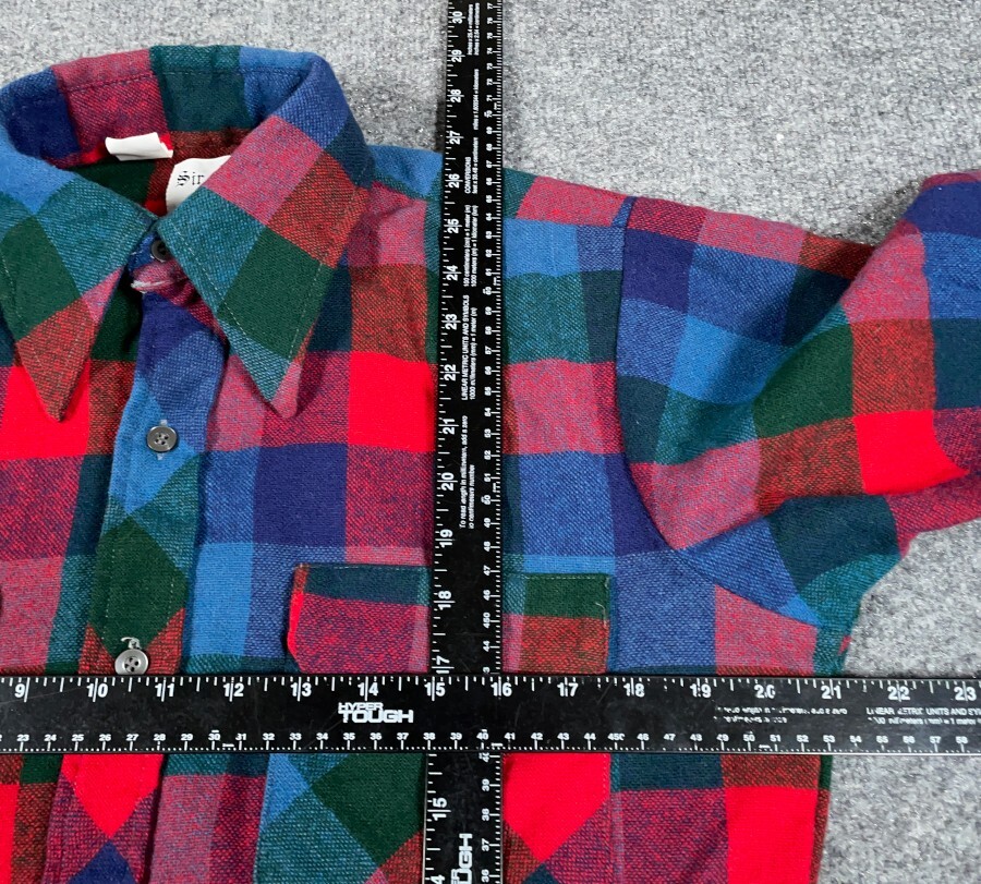 VTG 80s Colorful Plaid Check Flannel Shirt Adult Medium Blue