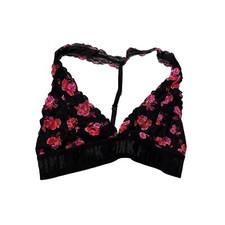 PINK Victoria Secret Black Pink Rose Floral Halter Neck Bralette Bra Small