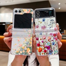 For Samsung Z Flip6 Flip5 4 3 Colourful Flower Clear Case Shockproof Hinge Cover