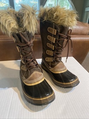 SOREL Winter Boot Sz 7 JOAN OF ARCTIC BROWN SUEDE FAUX FUR ESKIMO  NL 1540-248
