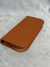 Vintage Brown Leather Manicure Grooming Kit Zip Case Germany Scissors Tweezers