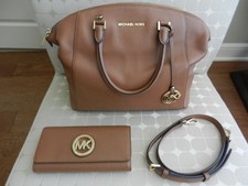 MICHAEL KORS LUGGAGE(BROWN) LARGE RILEY LEATHER SATCHEL & MATCHING WALLET
