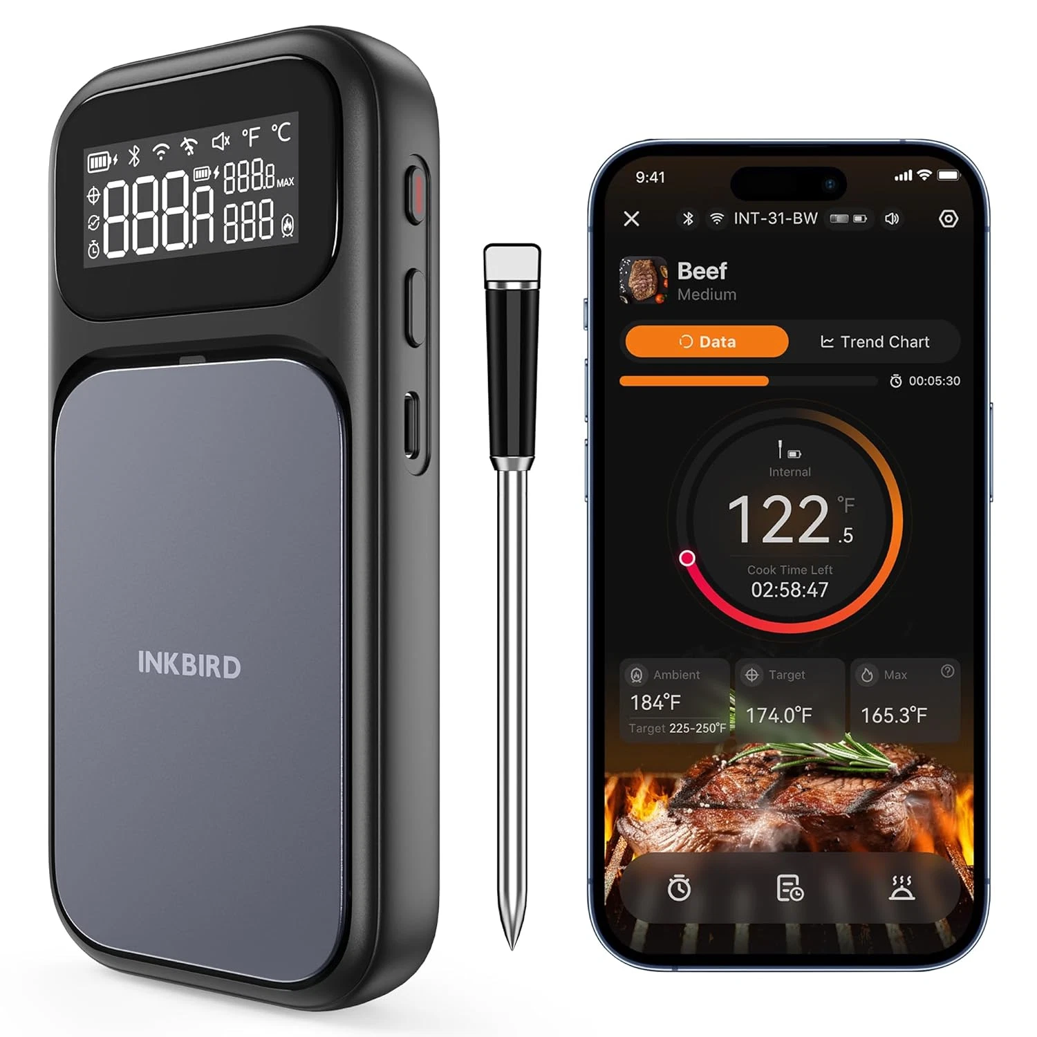 Wifi 5G Wireless Meat Thermometer Digital, 4 Sensor Smart Bluetooth Digital Food