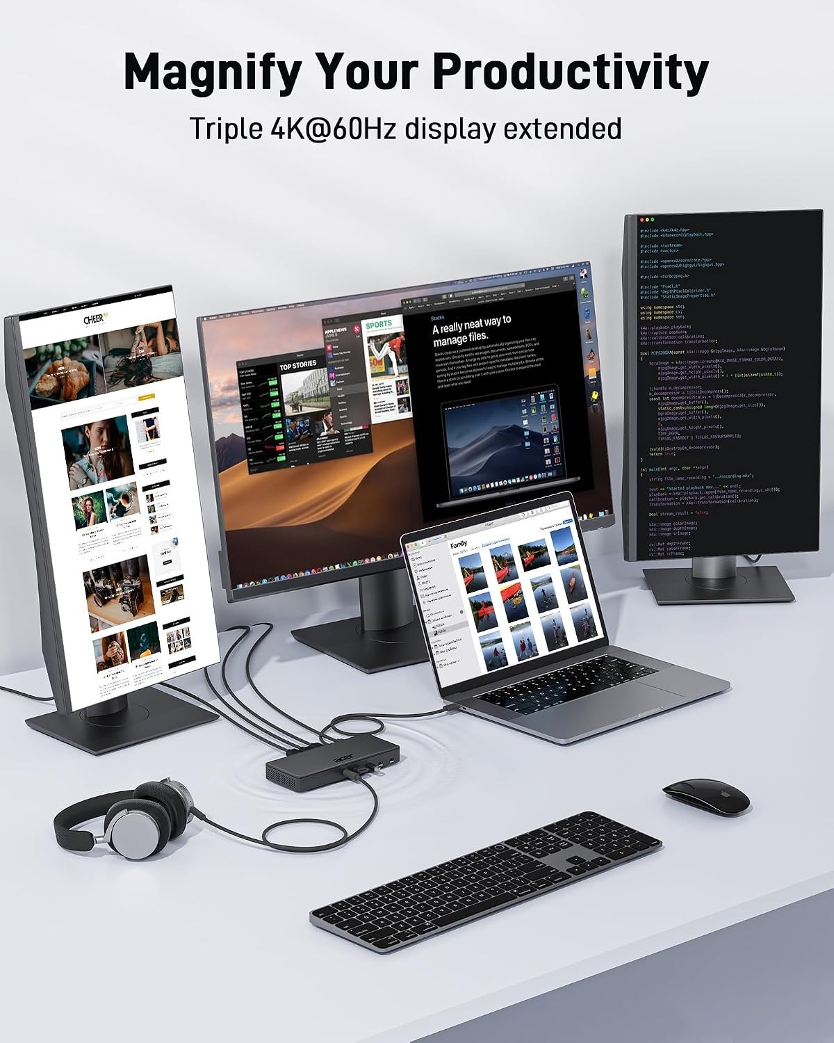 Estación de acoplamiento Acer ODK480 USB-C DisplayLink 15 en 1 HDMI triple 4K DP 130W, imagen 2