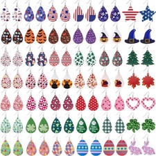 42 Pairs Faux Leather Earrings Set for Women Valentine St Patrick's Day Easte...